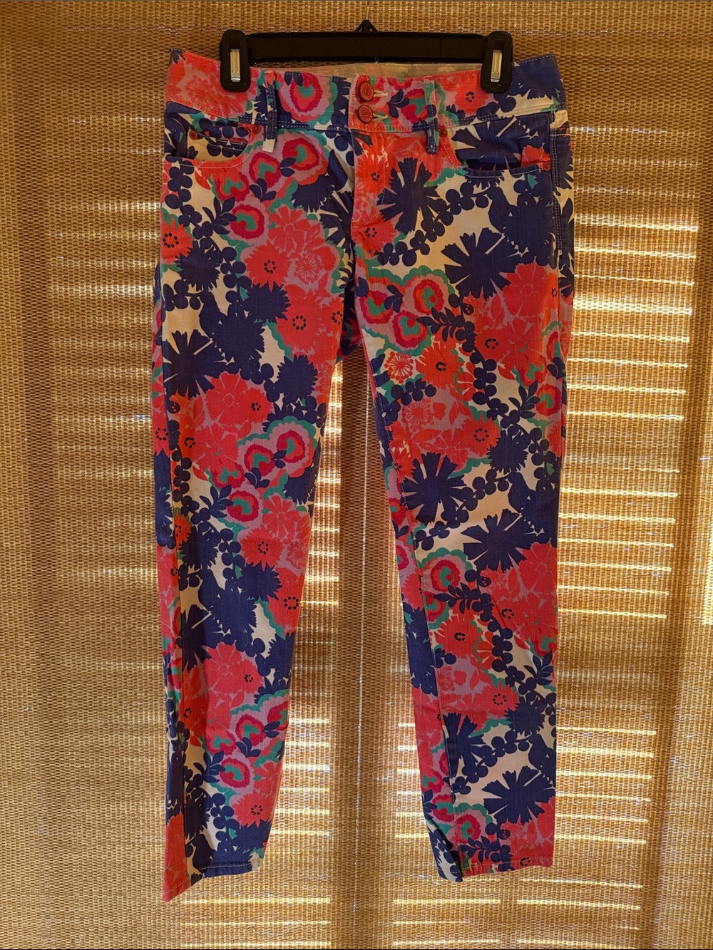 Lilly Pulitzer Coral, Navy & Teal Floral Skinny Pants/Jeans
